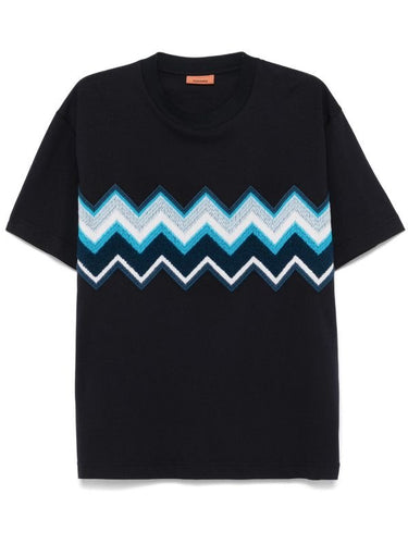 MISSONI Navy Embroidered Zig Zag T-Shirt