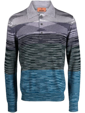 MISSONI Long Sleeve Striped Polo Shirt