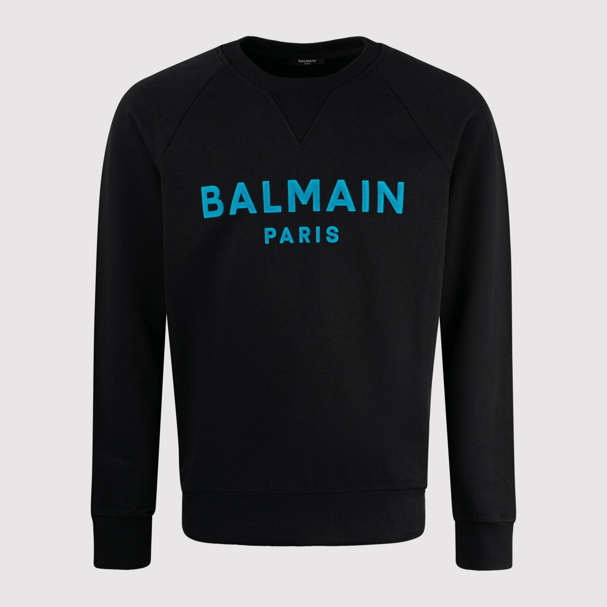 Balmain Black Sweater Blue Logo Lucca Fashions