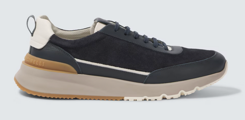 Brunello Cuninelli Leather Trimmed Sneakers Navy Blue