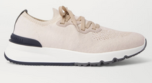 Load image into Gallery viewer, Brunello Cucinelli Suede Trimmed Knitted Sneakers Cream/Navy Blue