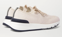 Load image into Gallery viewer, Brunello Cucinelli Suede Trimmed Knitted Sneakers Cream/Navy Blue