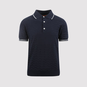 Missoni Zig-Zag Knit Polo Shirt Navy Blue