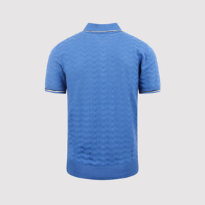 Missoni Zig-Zag Knit Polo Shirt Blue