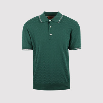 Missoni Zig-Zag Knit Polo Shirt Green