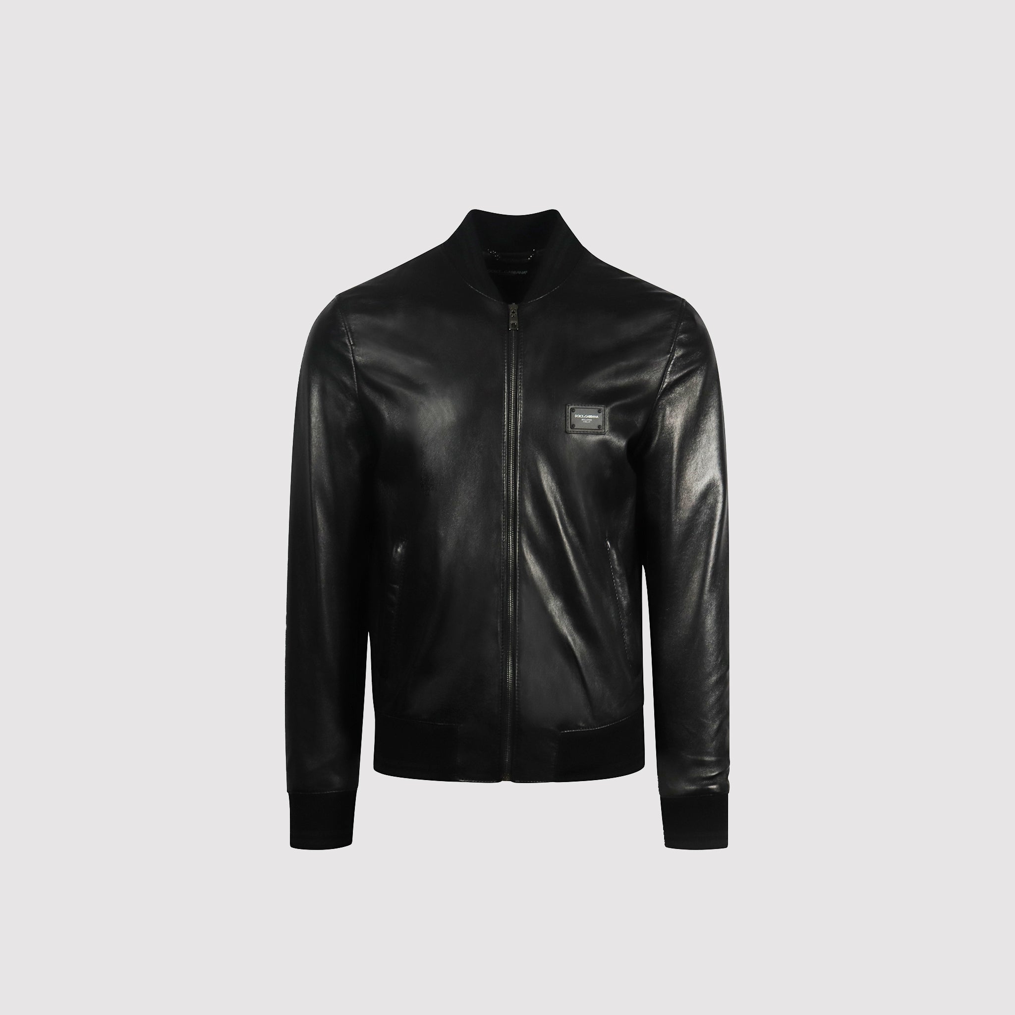 Dolce Gabbana Bomber Style Leather Jacket Black Lucca Fashions