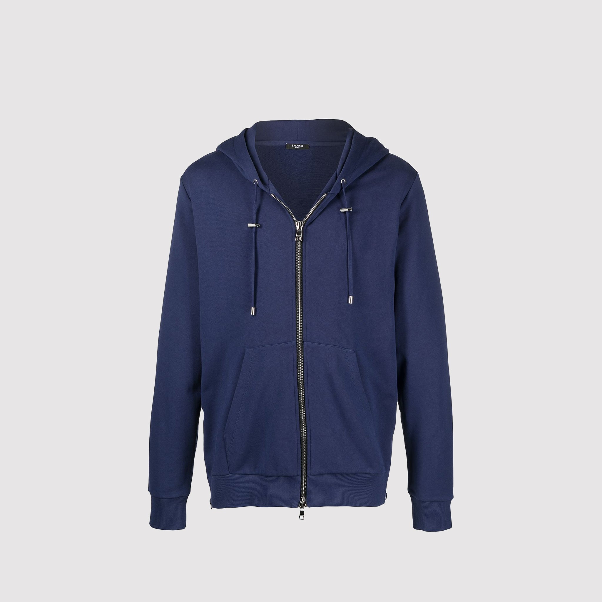 Blue Balmain Kids Hoodie Balmain Kids Logo Print Cotton Zip-up