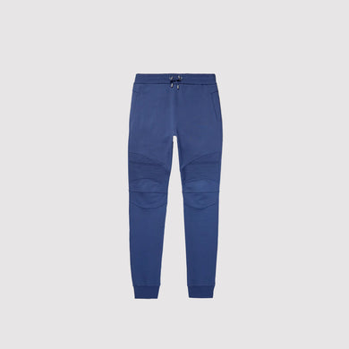 Balmain Ribbed Cotton Jersey Sweatpants Navy Blue