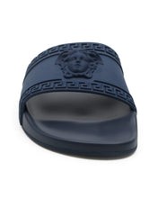 Load image into Gallery viewer, VERSACE Navy Palazzo Medusa pool slides