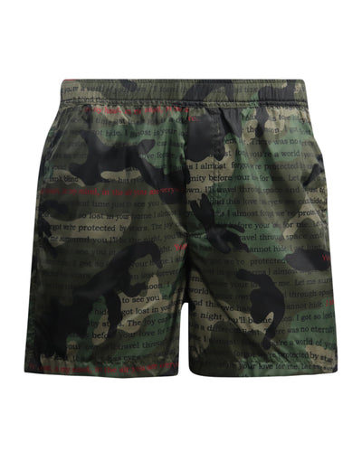 VALENTINO camouflage text print swim shorts